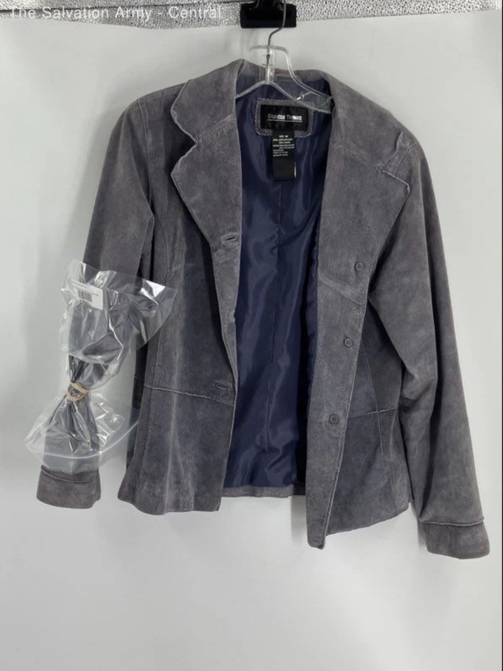 Brandon Thomas Womens Gray Leather Long Sleeve Button Front Jacket Size Medium